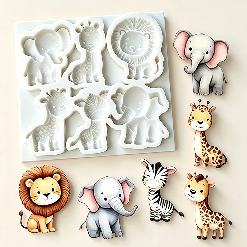 Giraffe Löwe Elefant Nilpferd Tiger Zebra Silikon-Zuckergussform Schokoladen-Cupcake-Backform Fondant-Kuchendekorationswerkzeuge – Detail 11