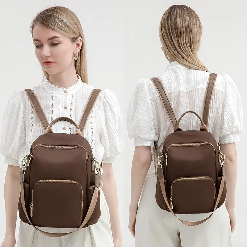 Fashion Women Backpack Bags Dirt-Resistant Elegant Coffee Color Backbags Casual Stylish Girls Bookbags Anti-theft Roomy Pockets