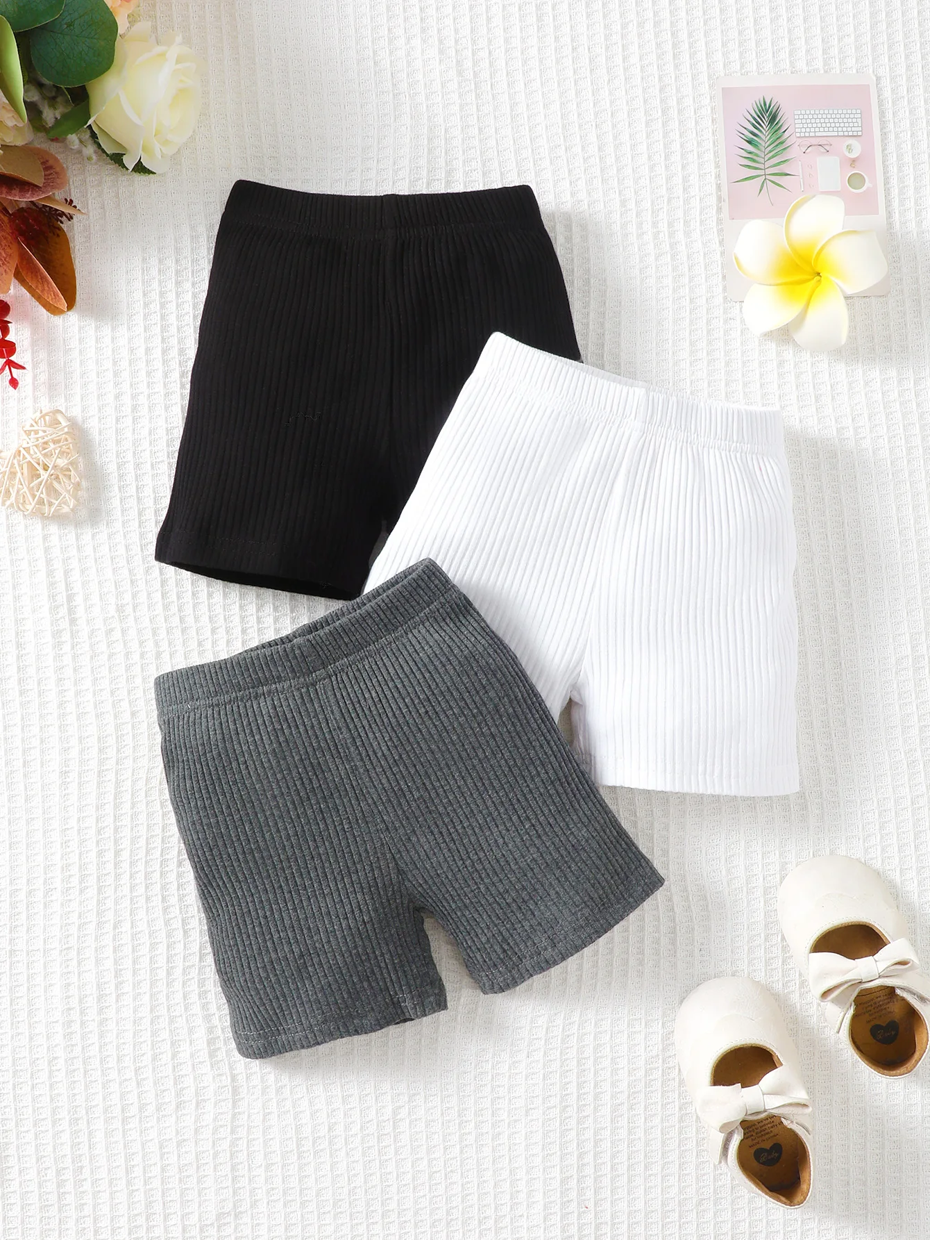 JOPGEEY Baby Boys Three-Piece Set Pure-Color Striped Simple Casual Shorts Summer Outfit
