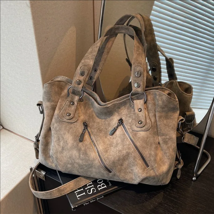 

Осень 202, женская большая сумка, дизайнерская роскошная сумка, большая вместимость, винтажный стиль, простая повседневная сумка через плечо для женщин