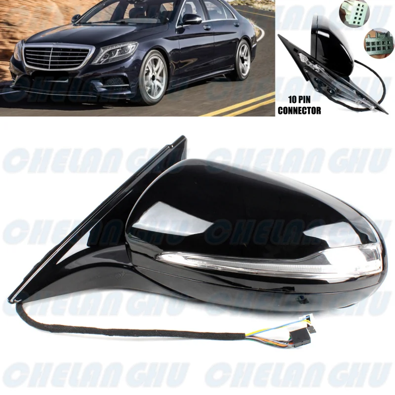 For Benz W222 S400 S550 S600 S650 S63 AMG 2014 2015 2016 2017 2018 2019 2020 Left Side 10 Pins Black Painted Auto Fold Mirror