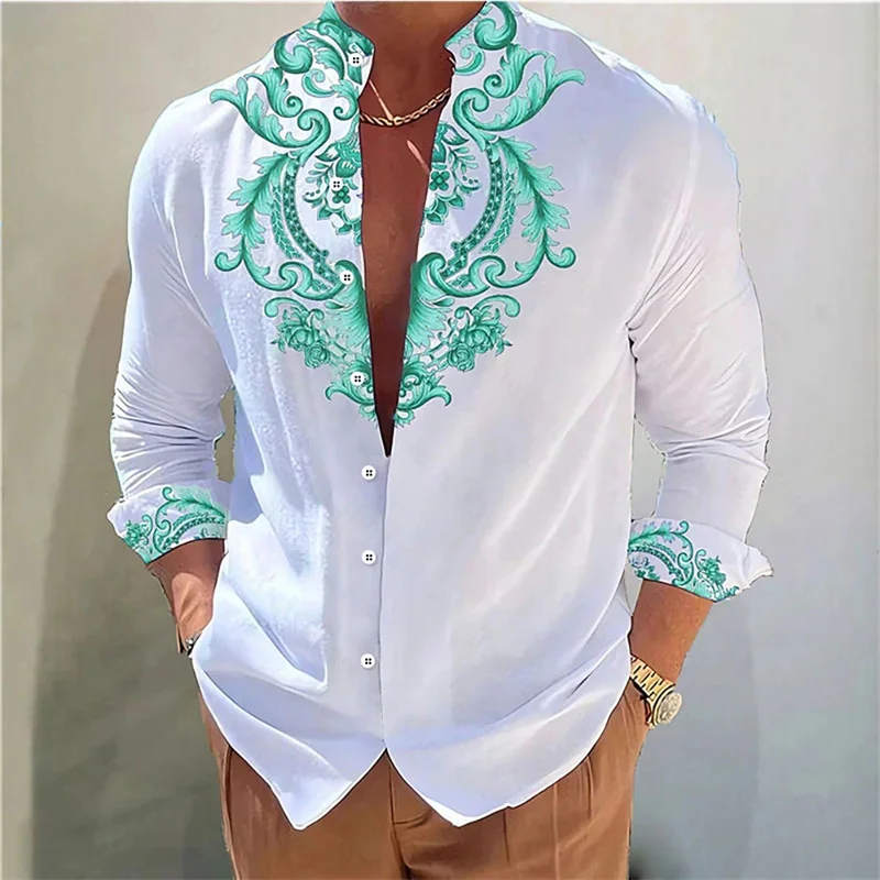 2024 Summer Men\'s Shirt 3D Printed Pattern Button Top Long Sleeve Button Shirt Clothing Design Comfortable S-6XL