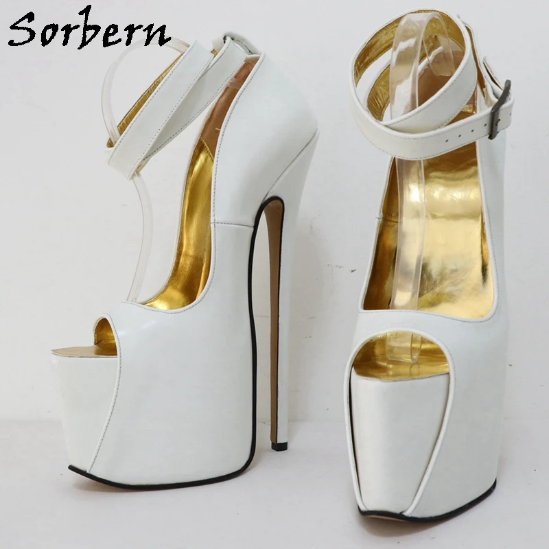 Sorbern 24cm doppio cinturino alla caviglia donna pompa tacchi alti in vera pelle Open Toe Platform Heel Shoes Fetish Party Shoes Custom