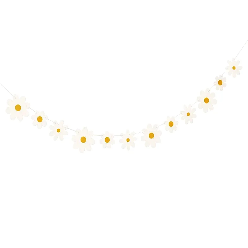 1Set Daisy Banner Birthday Party Burlap White Flower Garland Confetti Daisy Flag Baby Shower Wedding Party Bunting Decoration