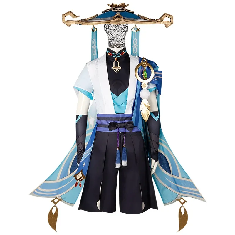 Genshin Impact Scaramouche Wanderer disfraz de Cosplay, traje Con sombrero y peluca para adultos, disfraces de cómic de Halloween para hombres y mujeres