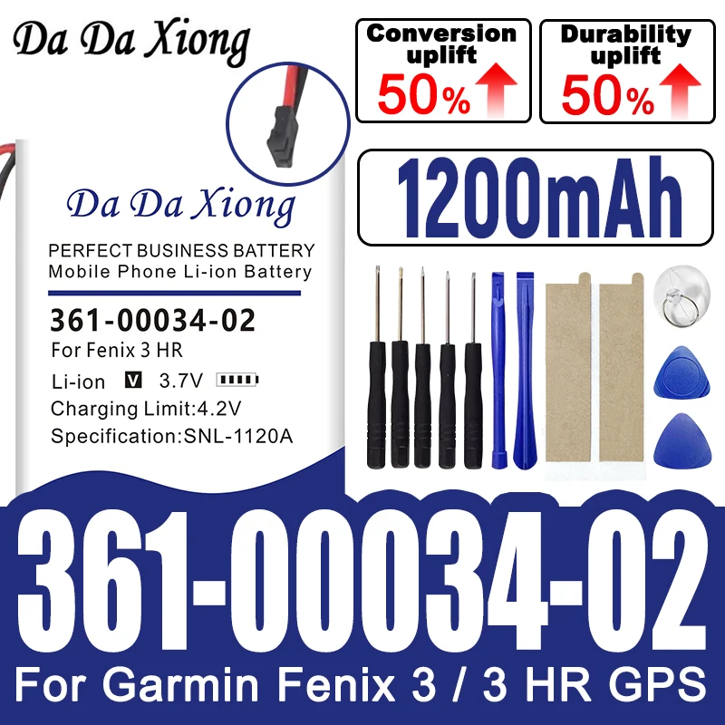 

361-00034-02 Replacement Watch New Battery For Garmin Fenix 3 Fenix3 F3 HR GPS Sports Watch 1200mAh + Free Tools
