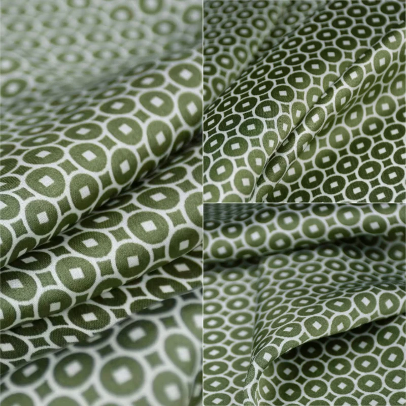 

Зеленая атласная ткань с геометрическим узором в китайском стиле для винтажного платья-ципао, дышащий материал для рукоделия и домашнего творчества