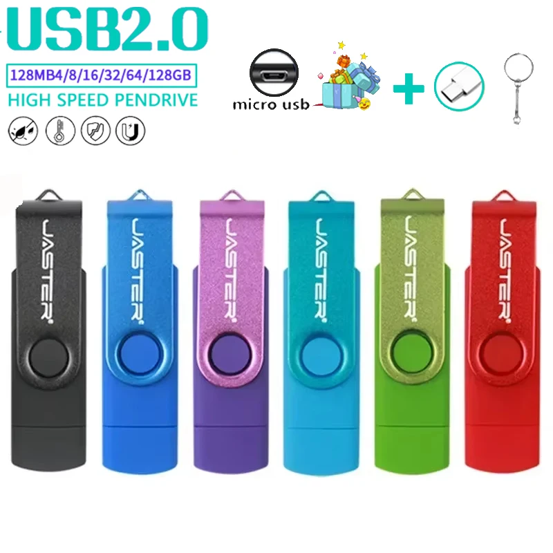 JASTER OTG USB Flash Drive 128GB Metal Pen Drive 8GB 16GB 32GB 64GB 128GB Pendrive doble uso Micro USB Memory Stick