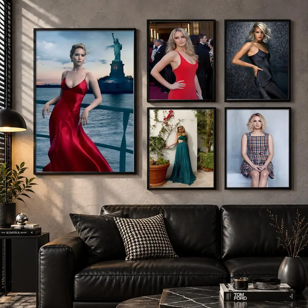 Jennifer Lawrence Actress Awarded Screen Portraits Poster Self-Adhesive Unframed Fashion Wall Prints for Office & Home Decor