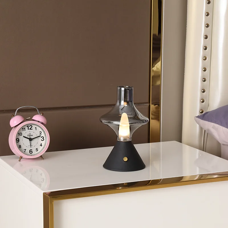 Rechargeable Minimalist Glass Antique Desk Lamp Nordic Designer Light Luxury Decoration Desktop Atmosphere Small Night Light