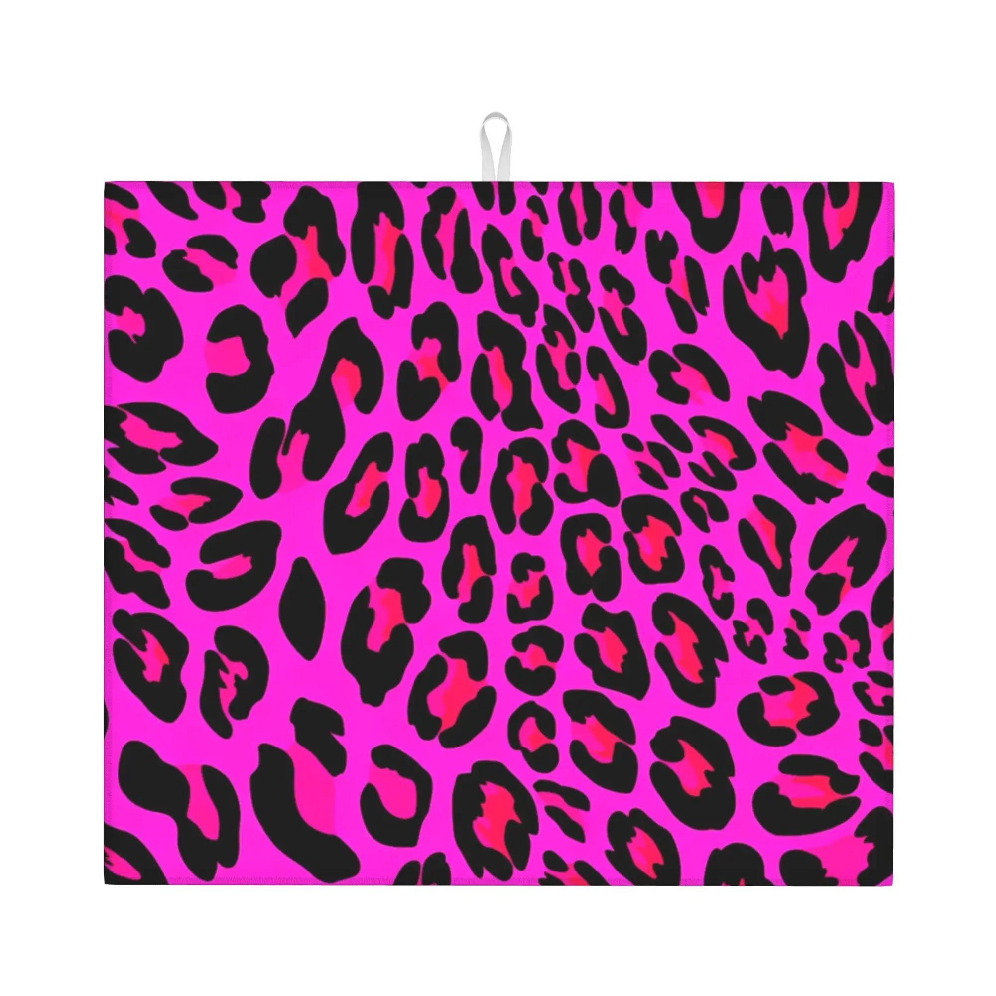 Drying Mat For Kitchen Pink Leopard Print Barware Tableware Oil Proof Reusable  Washable Kitchen Sink Drying Pad