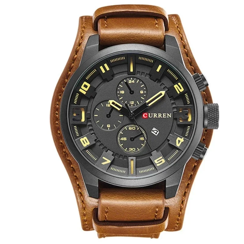 CURREN-reloj deportivo de cuero para hombre, cronógrafo de pulsera, resistente al agua, con calendario, estilo militar, 8225