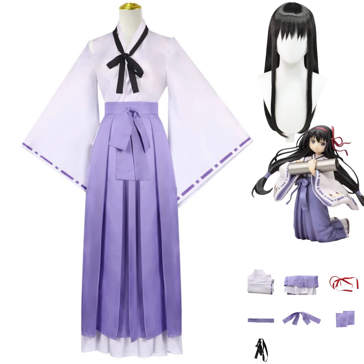 

Anime Puella Magi Madoka Magica Akemi Homura Madoka☆Magica Cosplay Costume Witch Kimono Skirt Wig Woman Cute Halloween Suit