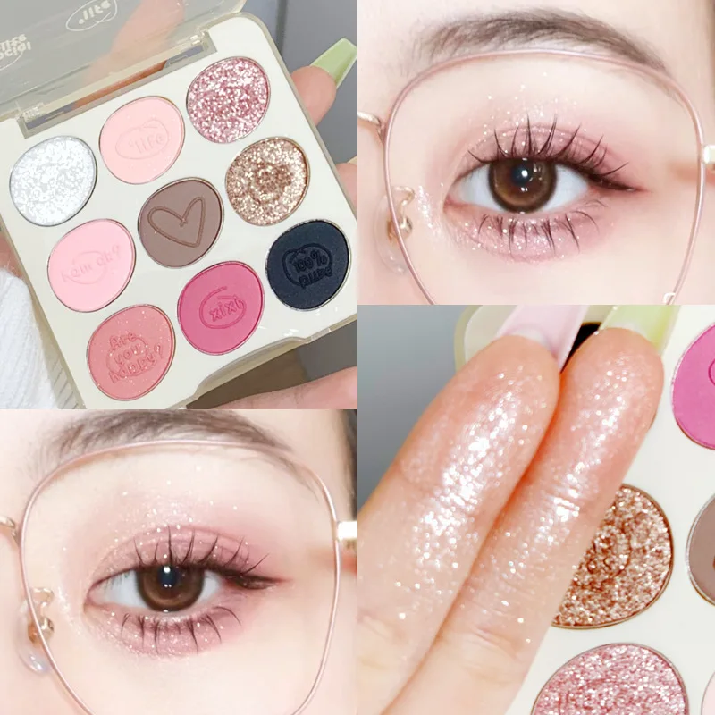 XiXi-Palette de fards à barrage à paillettes brillantes, ombre à barrage mignonne naturelle, maquillage étanche longue durée, cosmétiques de beauté rares, 256, 9 couleurs