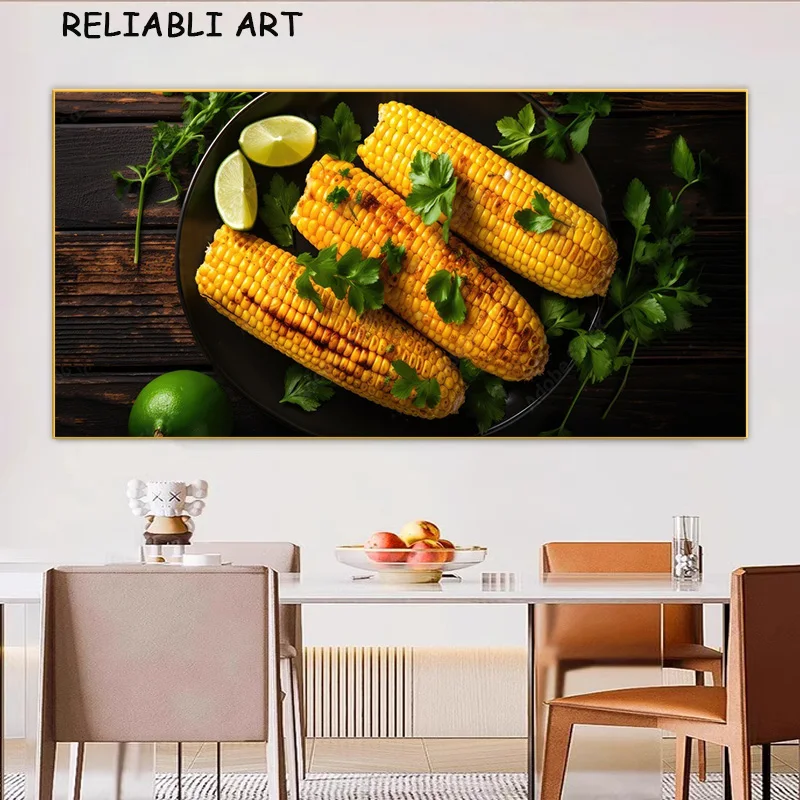 Delicious Grilled Corn Corn Sprouts Food Poster and Prints Canvas Painting Wall Art For Kitchen Dinning Room Home Decor No Frame