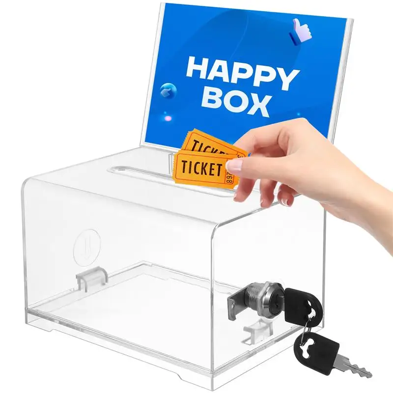 Acrylic Donation Box With Lock Suggestion Box Clear Ballot Boxes Clear Donation Storage Jar Money Ticket Collection Container