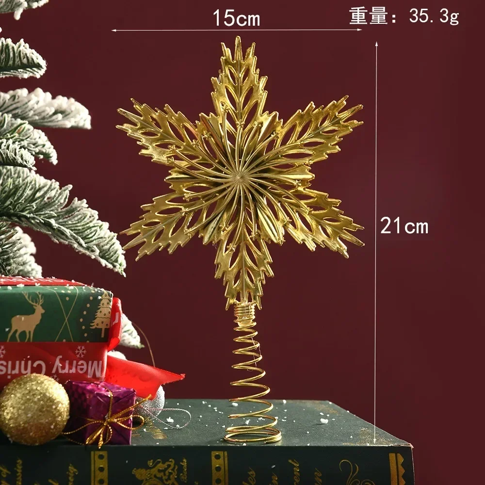 Christmas Tree Topper Glitter Gold Star Hollow Out 3D Snowflake Xmas Tree Pendant Home New Year Decoration Party Gift Supplies