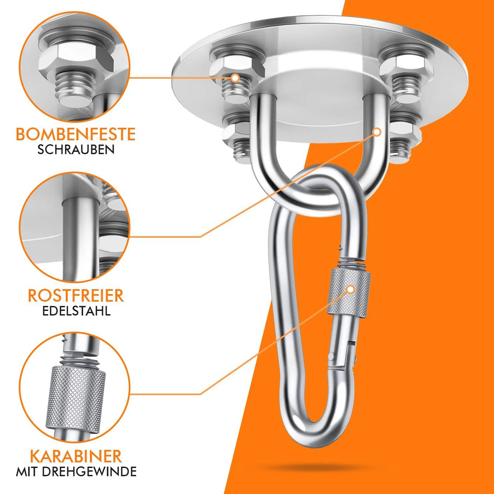 Kit de suspensão de rede com rotação de 360 graus, ganchos de balanço, cabide de balanço para varanda