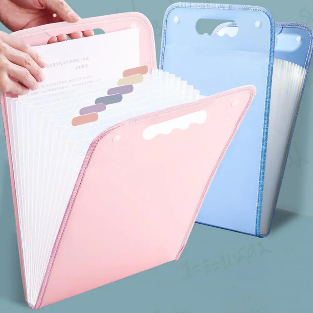 File Folder Multi-pages 12 Pockets Vertical Multifunctional Portable Examination Paper Document Accordion File School Supplies