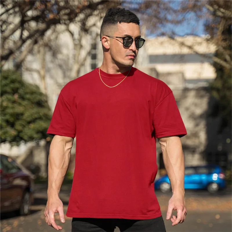 2022 New Men Gym Workout Fitness cotton Short Sleeve T-shirt Hip Hop Fitness Summer Oversized Bodybuilding Tops Sports Tees