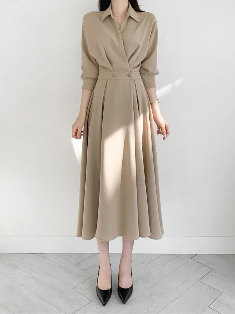 

Chic Autumn Long Over-Knee Length Double-Breasted Design Slimming Women's Dr Commute Sle Regular Fit Medium Softn