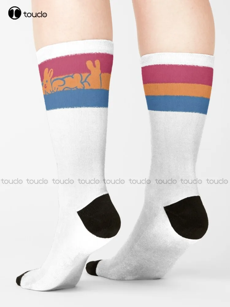 Pan Pride Rabbits Pansexual Lgbt Pride Flag Rabbit Bunny Cute Socks Funny Art Streetwear Colorful Cartoon Socks Custom Gift Art