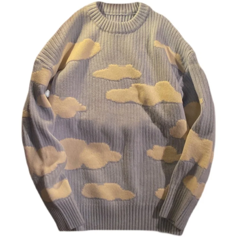 Cloud Base Men's Knitted Sweater Loose Long Sve Thi Winter Faion Casual round Ne Youth Vitali Sle Winter Coat