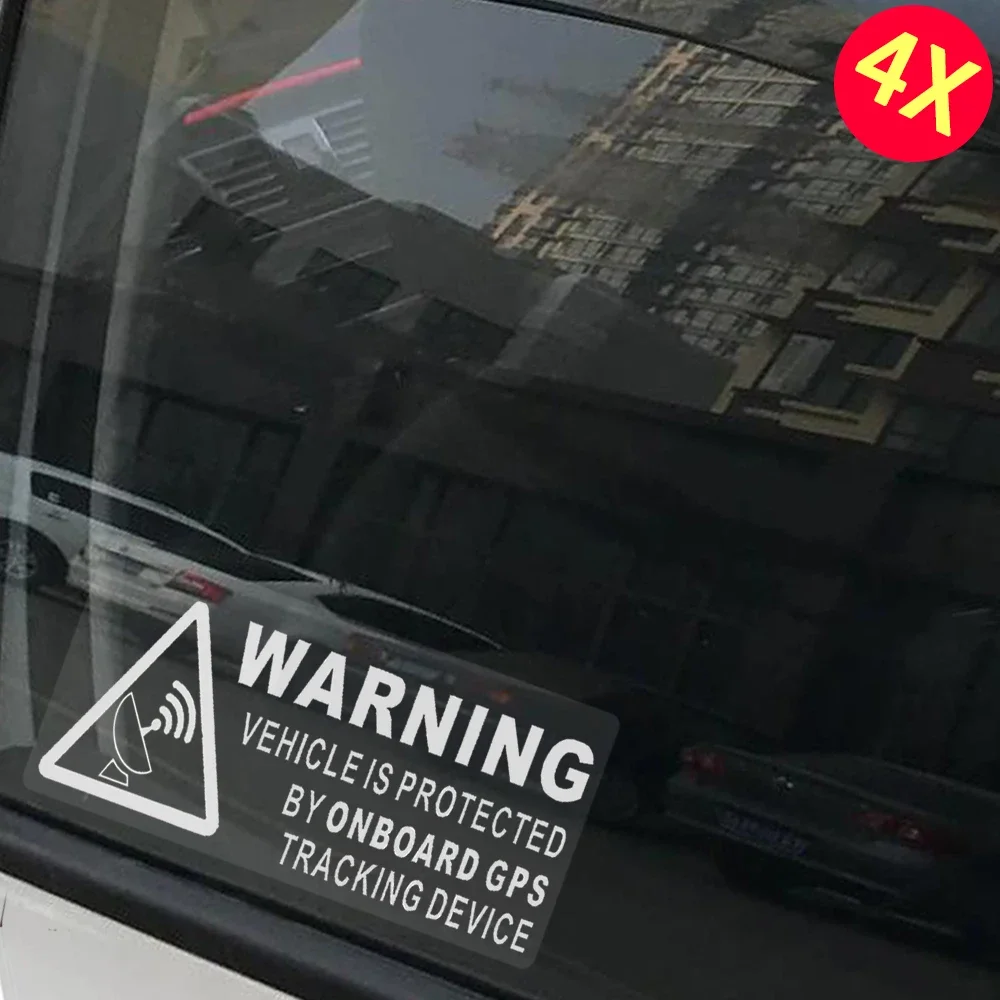 4X WARNING On Board GPS Tracking Device Vehicle Sign Sticker Protected By Car Van Boat Taxi Safety Alarm Dash Decal