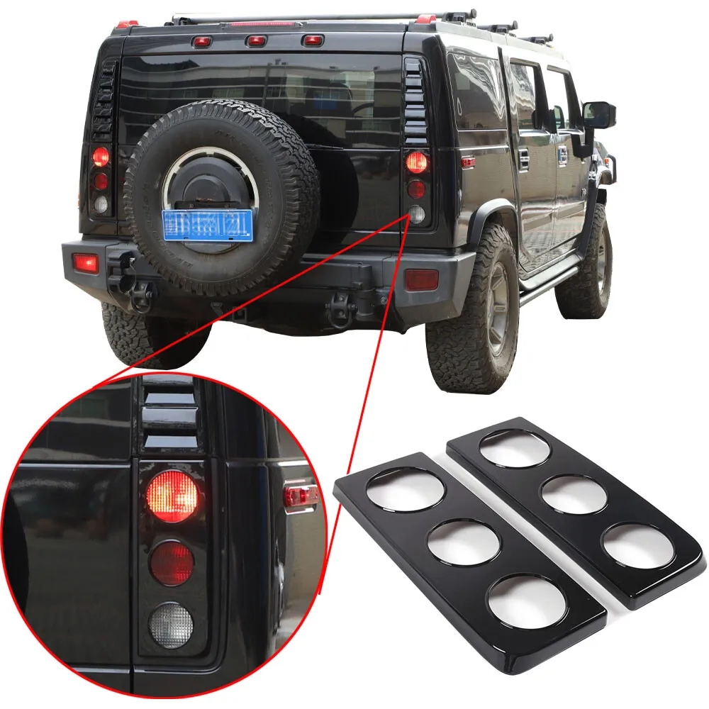 

2PCS ABS Glossy Black Tail Light Cover Lamp Round Design Cover For Hummer H2 SUV 2003-2009 Car Rear Lamp Decorative Trim
