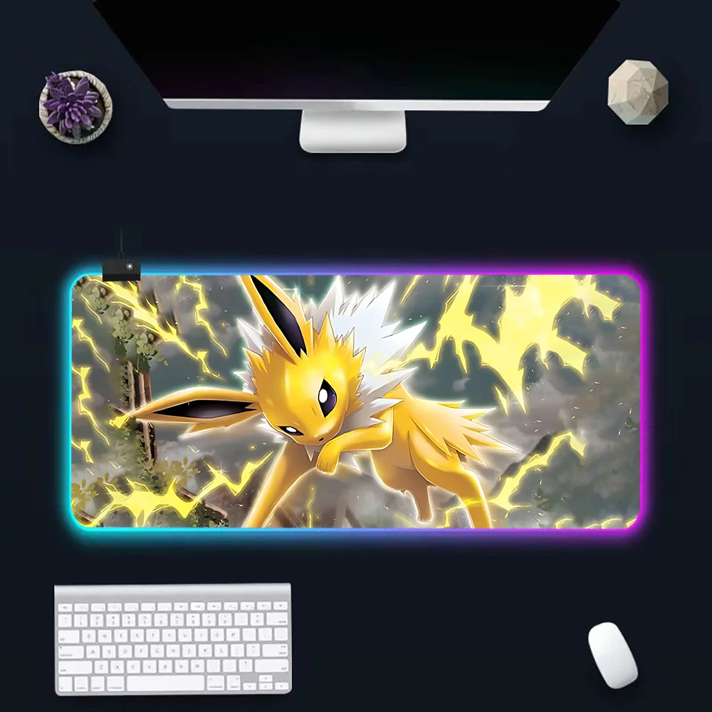 p-Pokemon E-Eevee RGB Pc Gamer Keyboard Mouse Pad Mousepad LED Glowing Mouse Mats Rubber Gaming Computer Mausepad