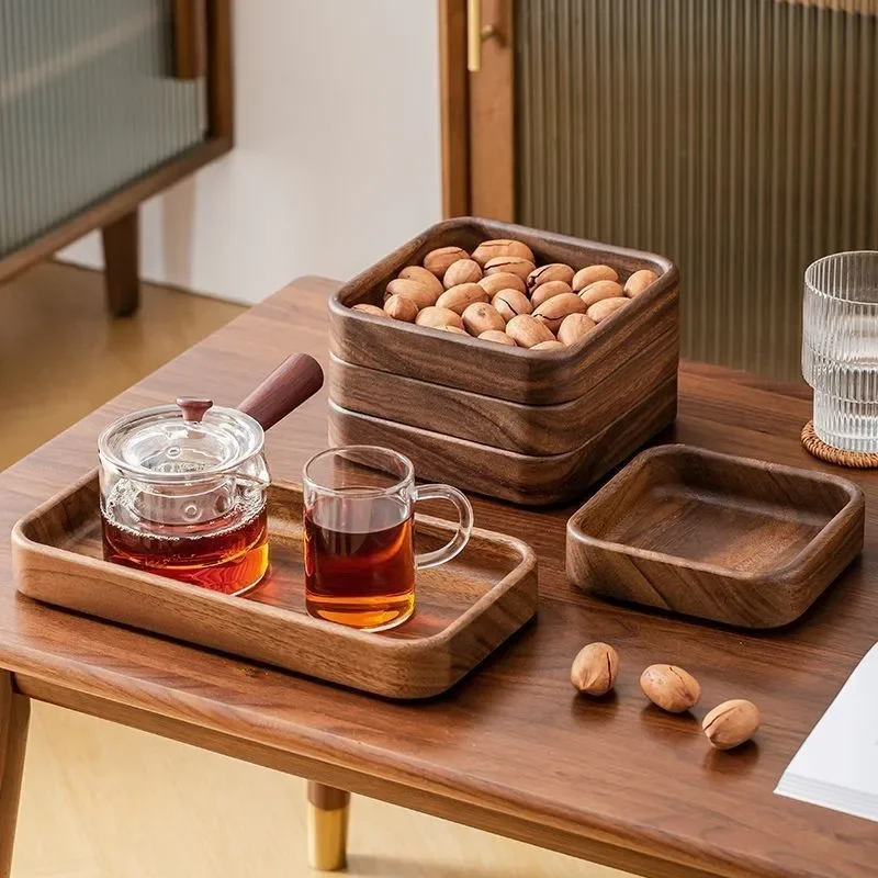 Exquisite Wooden Walnut Tray Square Dessert Nut Tray Rustic American Style Home Use Tea Table Fruit Dish Wood Plate