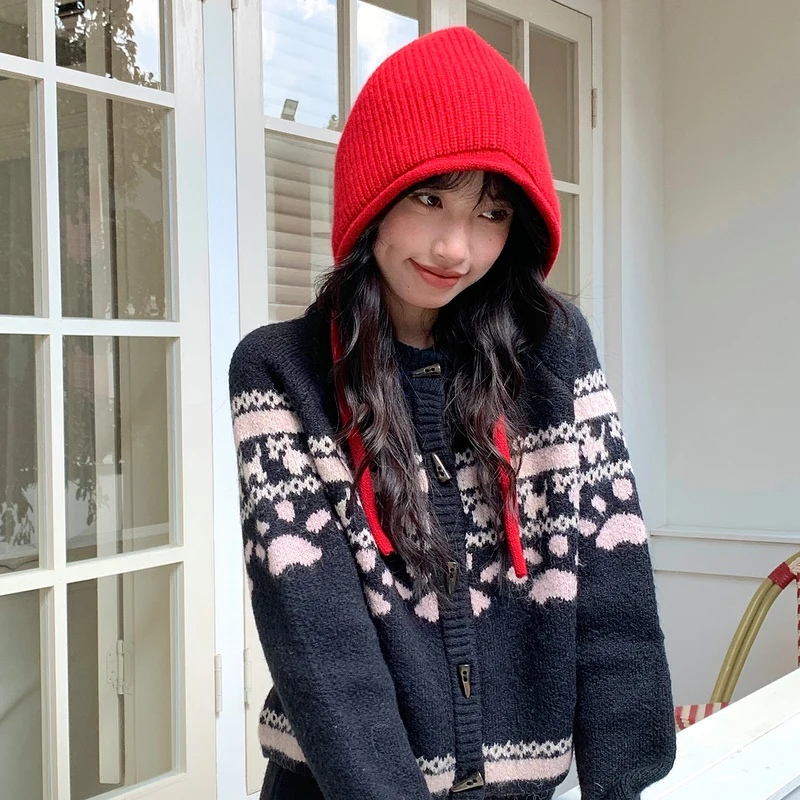 WinvyNee High Quality 100% Wool Knitted Hats for Women Casual Beanie Hat with String Cap Winter Soft Warm Unisex Winter I1523036