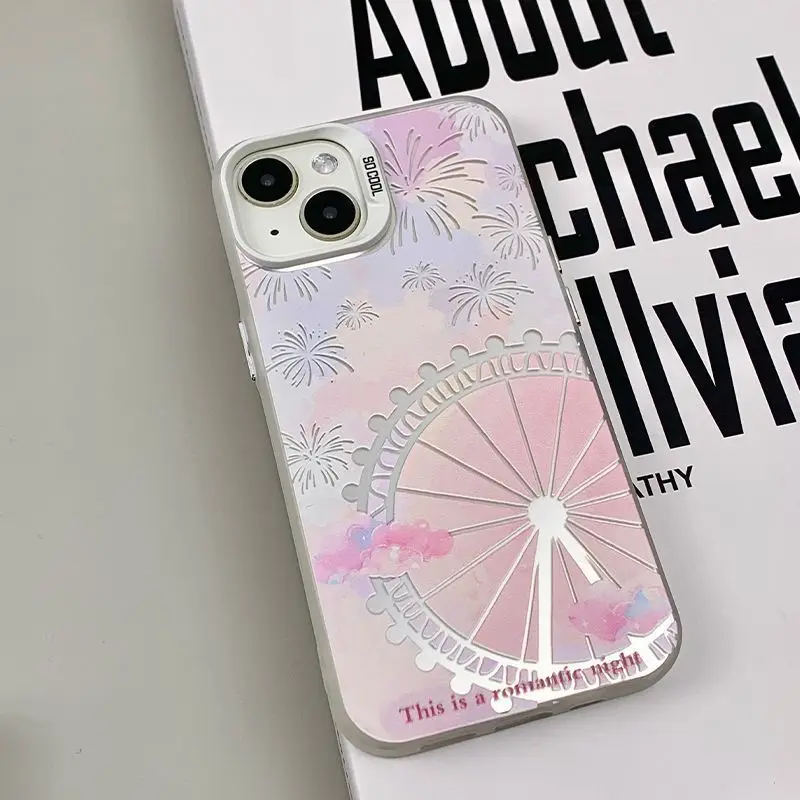 مانغا جميلة الوردي الملونة سحابة دُولابٌ دَوّار قضية الهاتف آيفون 17 16 15 14 13 12 11 بروماكس 17Air 17Pro جراب هاتف #4