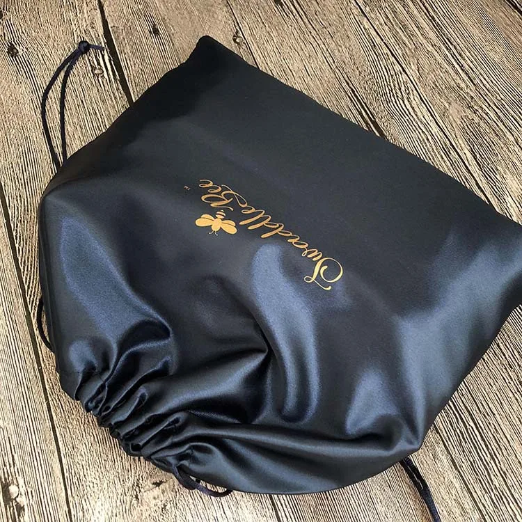 Customizable Logo  Silk Drawstring Bags Cosmetic Skin Care Products Storage Pouch Shoes Clothes Dust Pouches Wig Packaging  Bag