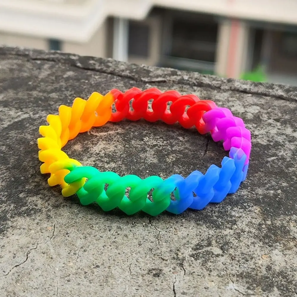 Silicone Hollow Out Wristband Luxury Charm Jewelry Rainbow Wristband Waterproof Hand Bands Hollow Bracelet Men Women