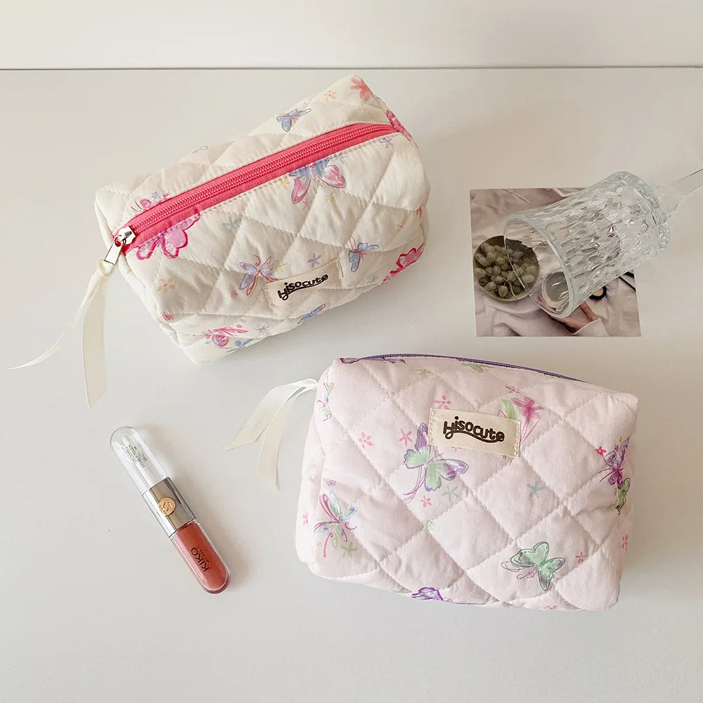 Ins Butterfly Printed Makeup Bag High Beauty Girl Makeup Brush Case Eyebrow Skincare Organizer Pencil Case Travel Toiletry Bag