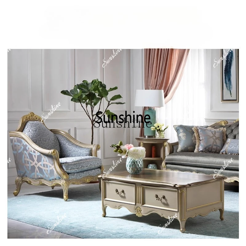 French style living room set European three-person sofa, TV cabinet simple and modernX