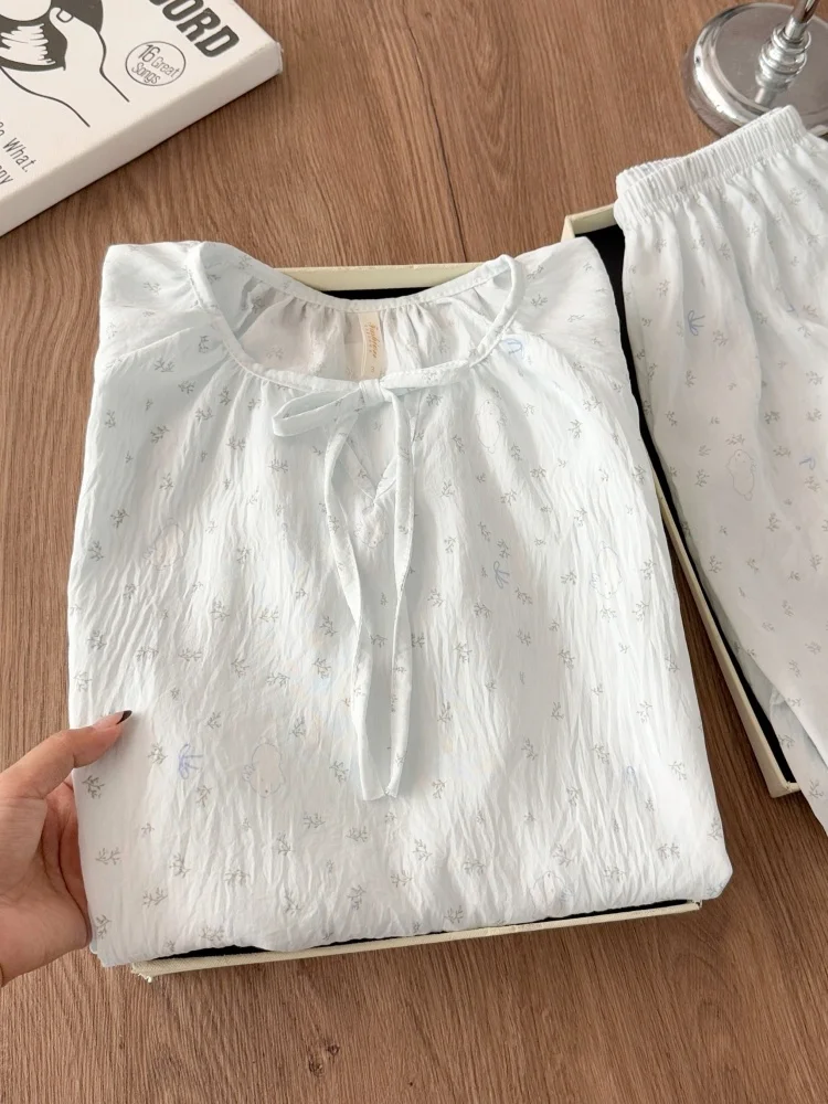 

Cute Floral Rabbit Short Sleeve Sleepwear Women's Summer 2026 New Korean Style Girl's Belted Home Clothes Set Cloud Cotton