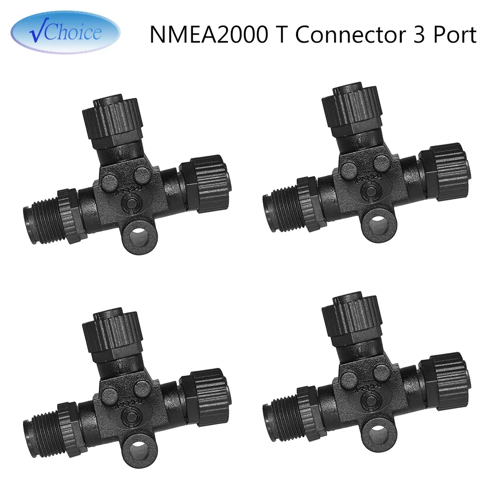 NMEA 2000 T Connector 3 Port T-shaped Three-way Plastic Nut Waterproof NMEA 2000 Starter Kit T-Connector Converter 1/2/4 PCS