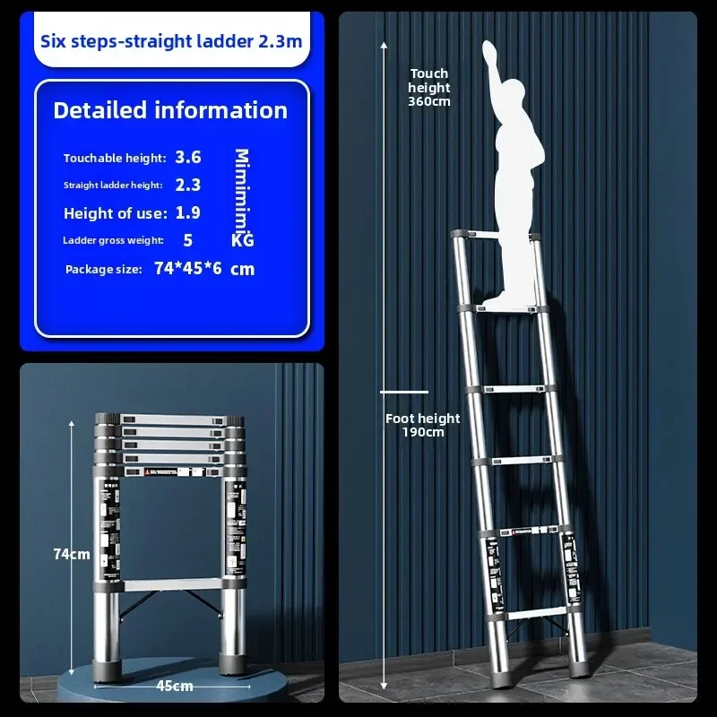 Stainless steel telescopic ladder straight ladder herringbone ladder portable  lift laddersturdy and durablesturdy and durable
