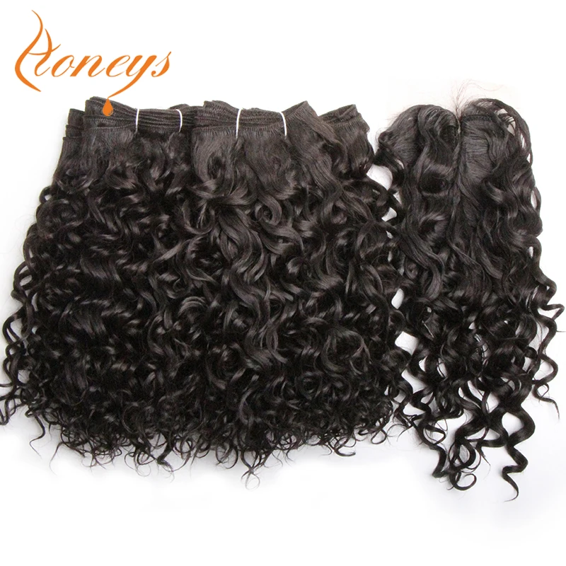 Synthetisch Gemengd Menselijk Haar Weave 10Inch 4 1/Lot Kinky Krullend Haar Bundels Met Sluiting Gemengde Human Hair Extensions Voor Vrouw