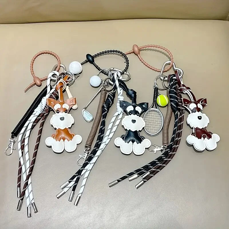 Cartoon PU Bag Key Chain Cute Schnauzer Keyring For Women Dog Puppy Pendant Keychain Pendant Ornaments