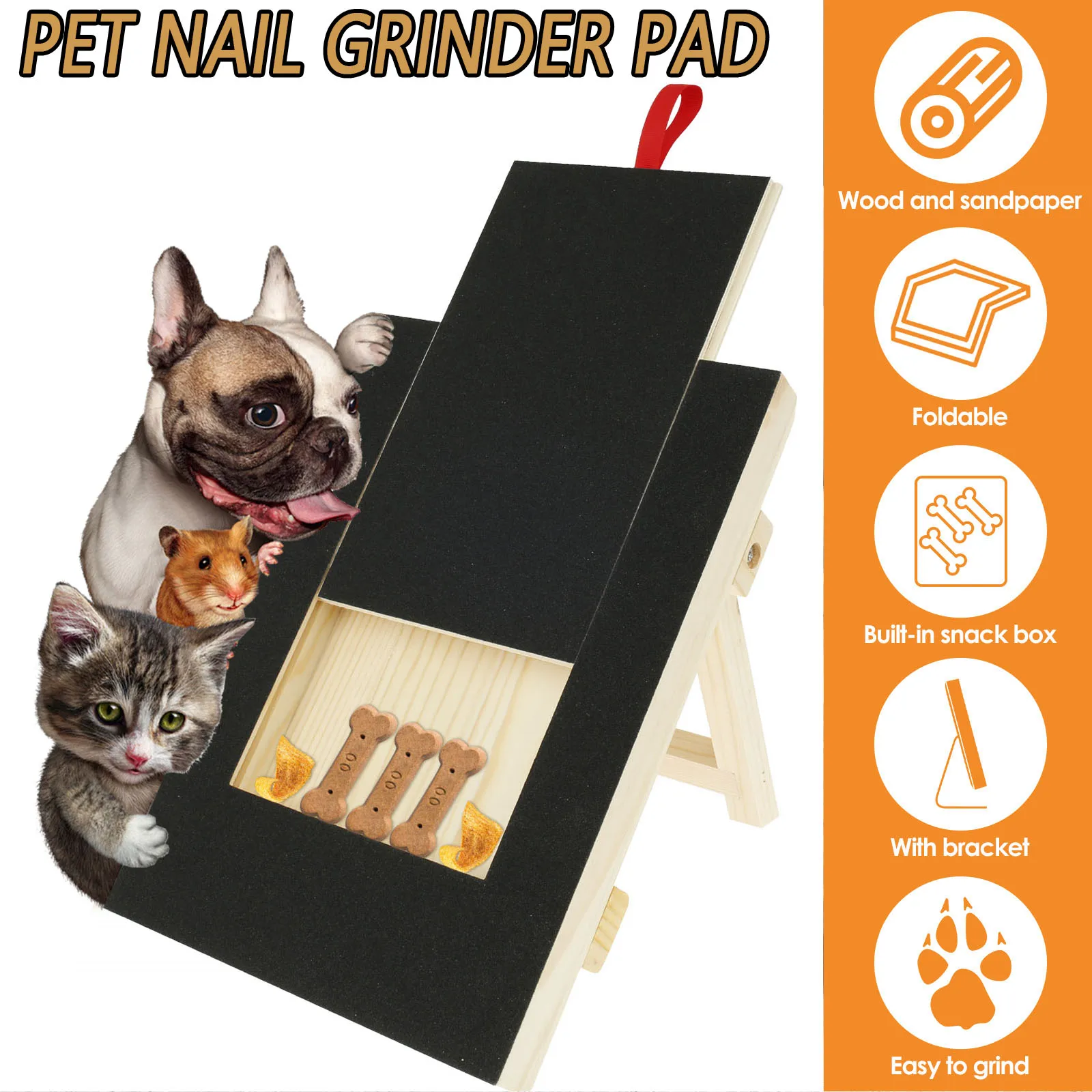 

Dog Nail Scratch Board Wooden Dog Nail File Board with Built-in Treat Box Wood Dog Scratch Pad Fun Stand Pet Nail Grinder Pad