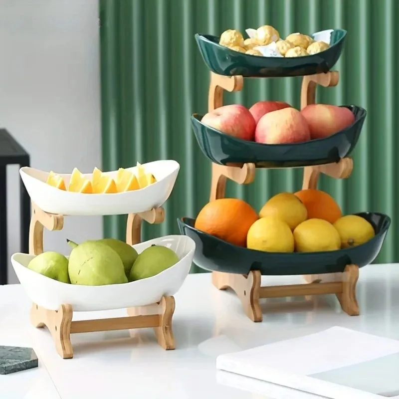 Simple Multi-Layer Household Living Room Fruit Tray Candy Fruit Tray Three-Layer Double-Layer Wooden Frame Water Fruit Dishes