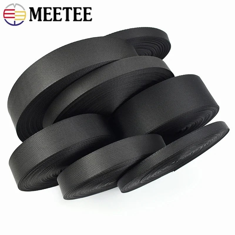 10M Meetee 10-100mm Nylon Webbing Band 0.7mm Thick Black Ribbon Bag Shoulder Strap Belt Bias Binding Tape DIY Sewing Accessories