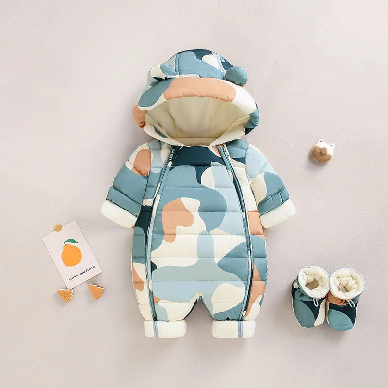 Children Autumn Winter Overall For Infant Down Cotton Thicken Clothes Hooded new born Baby costume Boys Girls Jumpsuit Romper