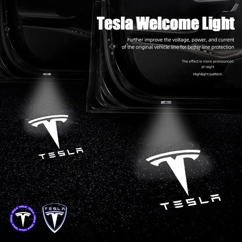 2 قطعة شعار السيارة باب العارض مصابيح HD LED ترحيب أضواء ل تسلا نموذج 3 نموذج Y نموذج X نموذج S Cybertruck SpaceX Roadster