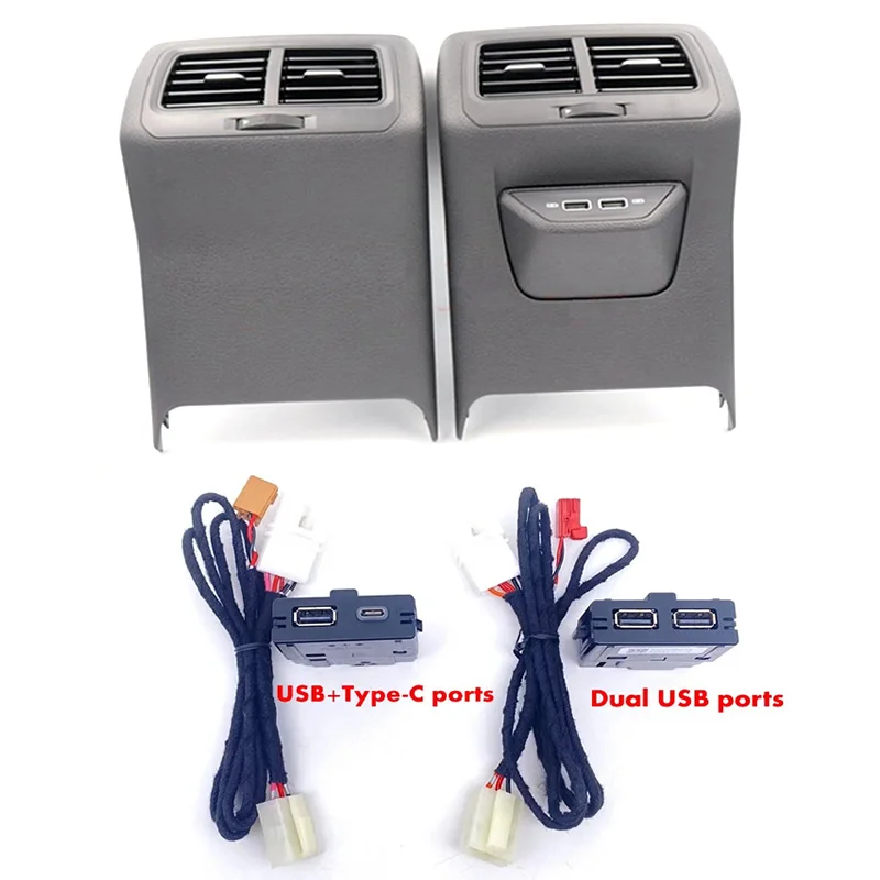 Rear Air Vent Outlet with Double Charger Center Armrest USB Charging Adapter Cable for Vw Golf 7 MK7 7.5 5GG864298B