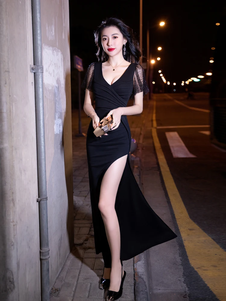 Highend eveningressnew high-end ความรู้สึก coveringthe bellylight หรูหรา Split หางปลา, Slimming dresselegant เพศ partydresses