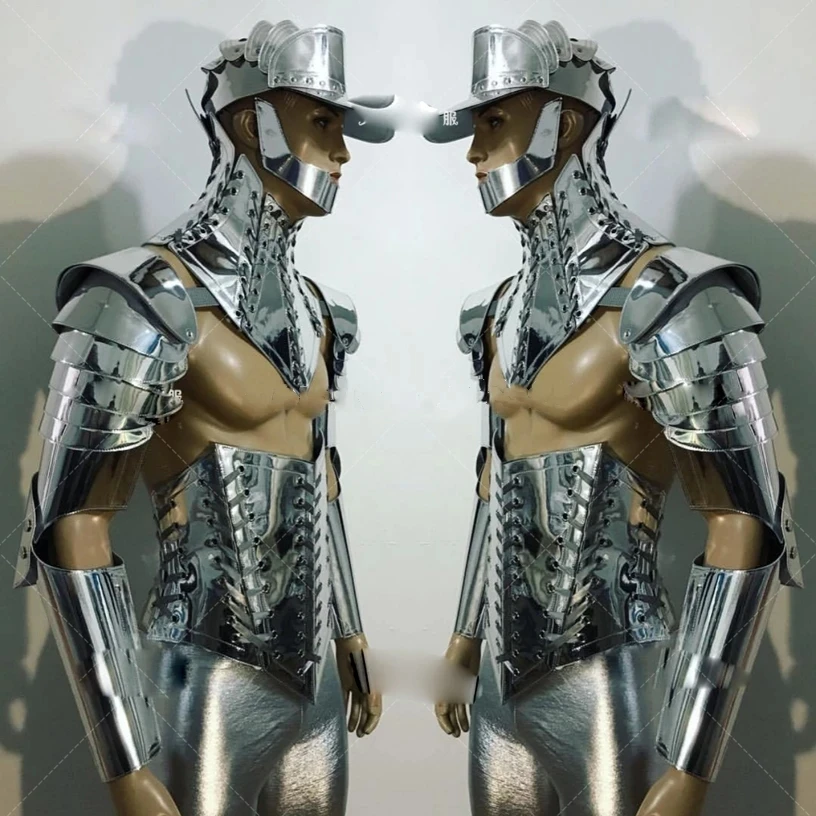 Gogo Dance Costumes Nightclub Men Modern Singer Outfit  Future Warrior Technology Sense Silver Mirror Armor